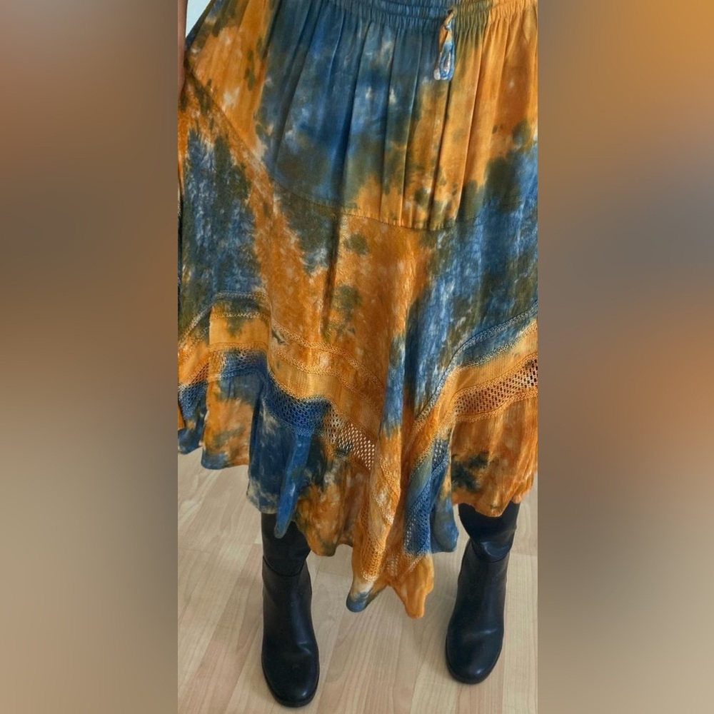 First Edition by Shirin skirt boho ty-dy crochet embroidered western maxi